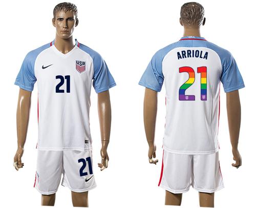 USA #21 Arriola White Rainbow Soccer Country Jersey